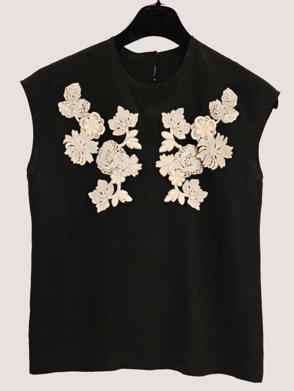 Dolce & Gabbana Black Blouse with Off-White Crocheted Lace Flowers